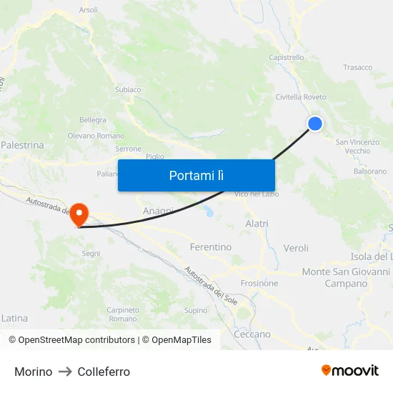 Morino to Colleferro map