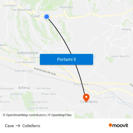 Cave to Colleferro map