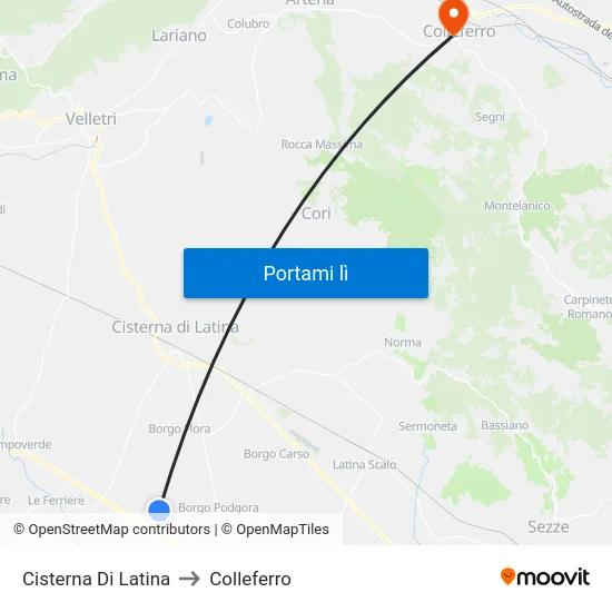 Cisterna Di Latina to Colleferro map