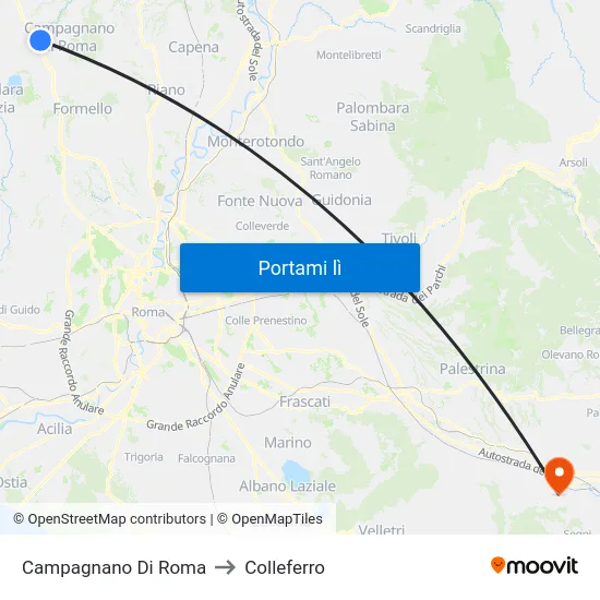 Campagnano Di Roma to Colleferro map