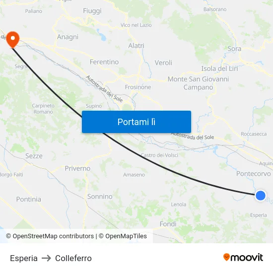 Esperia to Colleferro map