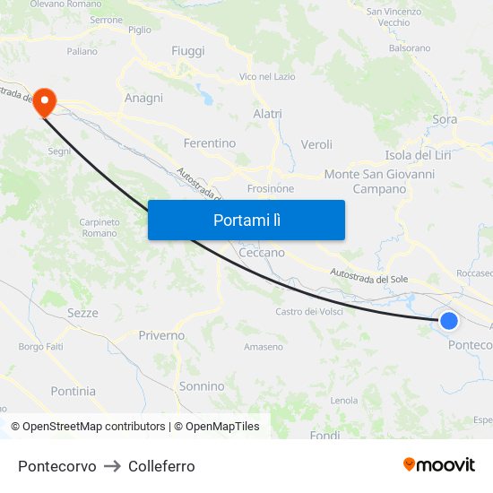 Pontecorvo to Colleferro map