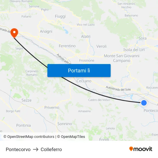 Pontecorvo to Colleferro map