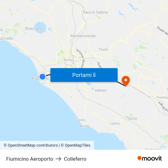 Fiumicino Aeroporto to Colleferro map