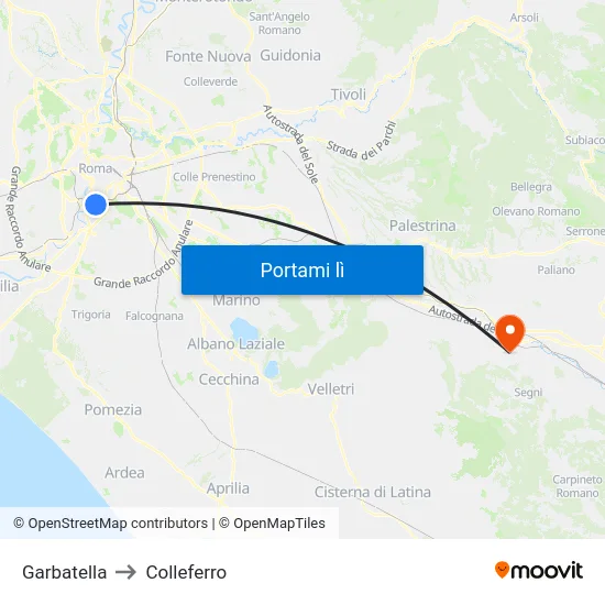 Garbatella to Colleferro map
