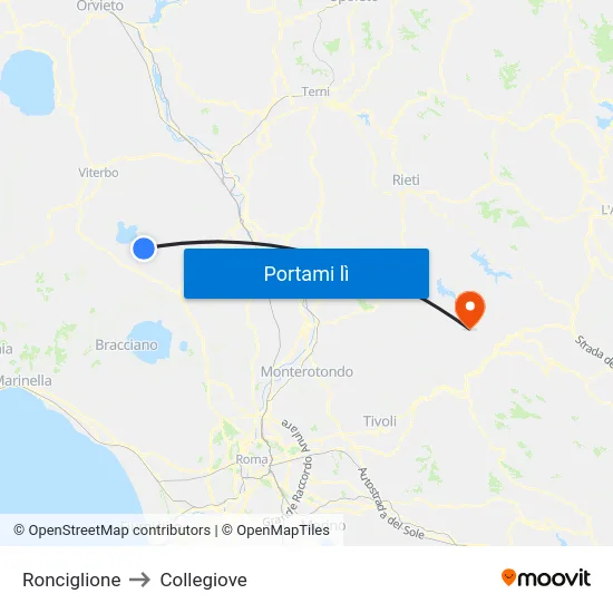 Ronciglione to Collegiove map