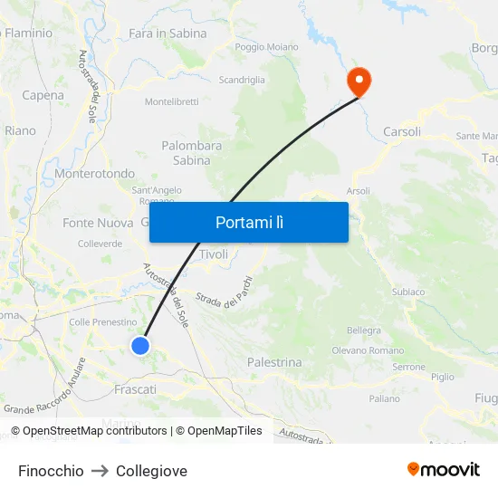 Finocchio to Collegiove map