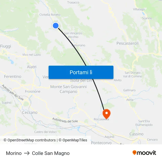 Morino to Colle San Magno map