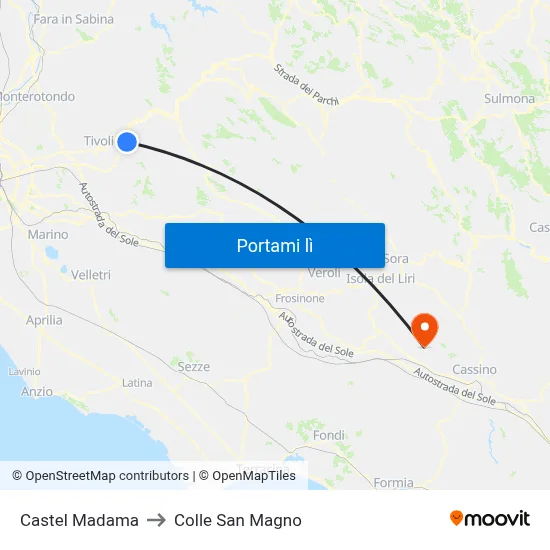 Castel Madama to Colle San Magno map