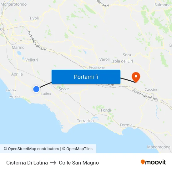 Cisterna Di Latina to Colle San Magno map