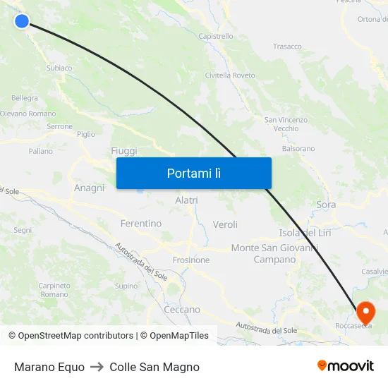 Marano Equo to Colle San Magno map