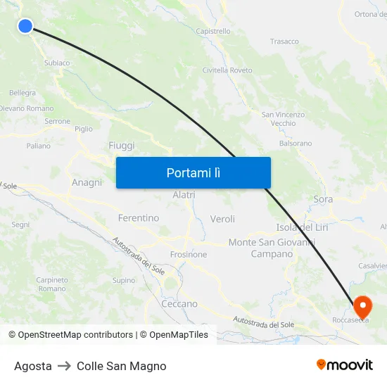 Agosta to Colle San Magno map