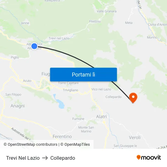Trevi Nel Lazio to Collepardo map