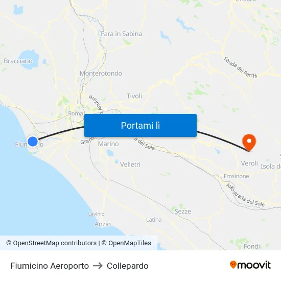 Fiumicino Aeroporto to Collepardo map