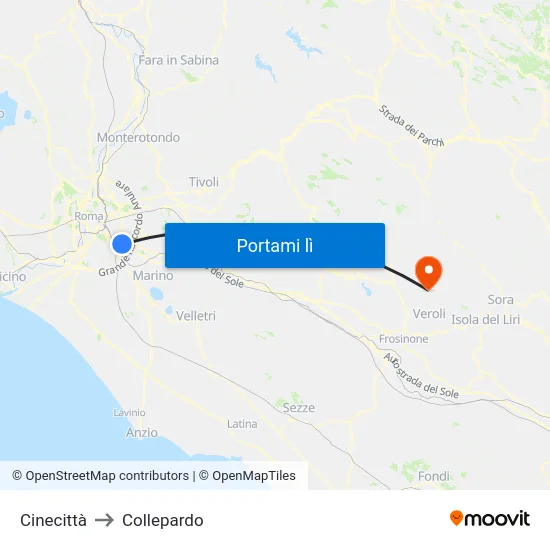Cinecittà to Collepardo map