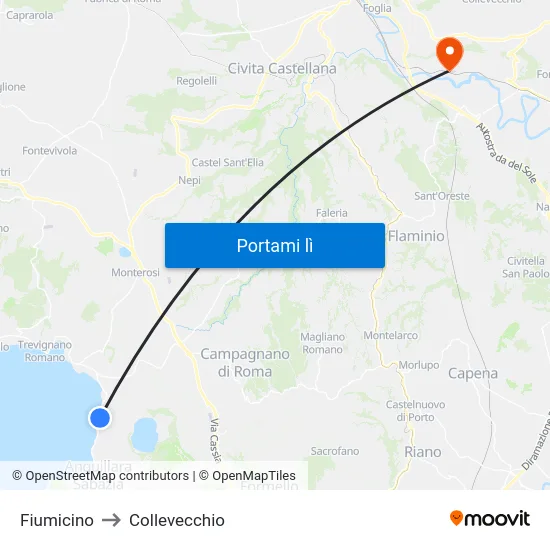 Fiumicino to Collevecchio map