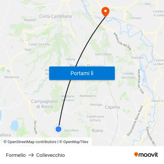 Formello to Collevecchio map