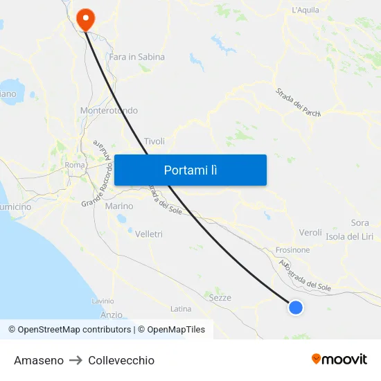 Amaseno to Collevecchio map