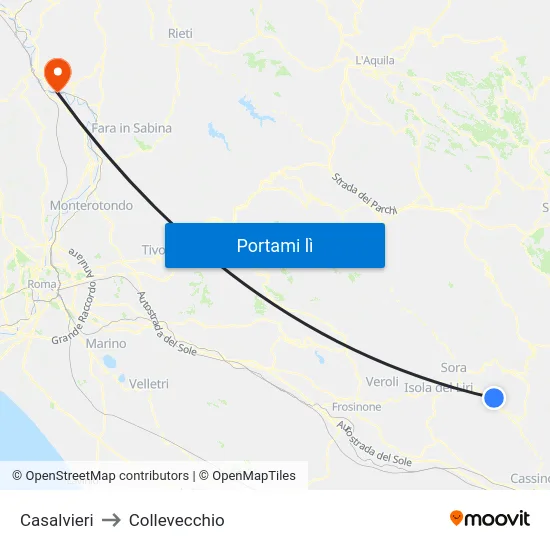 Casalvieri to Collevecchio map