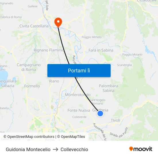Guidonia Montecelio to Collevecchio map