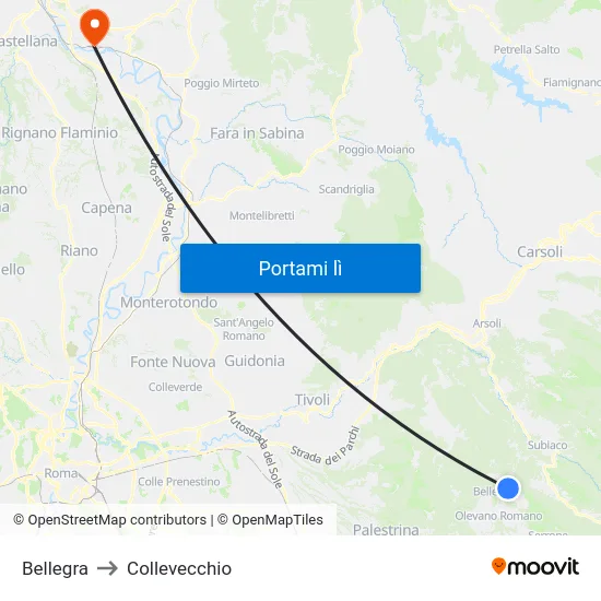 Bellegra to Collevecchio map