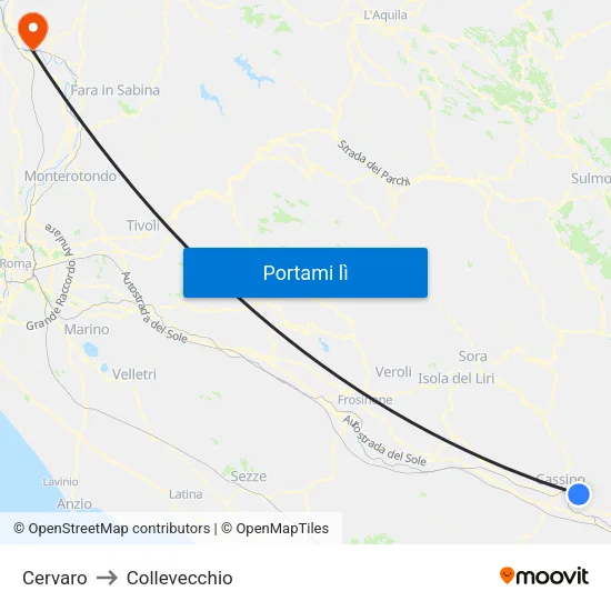 Cervaro to Collevecchio map