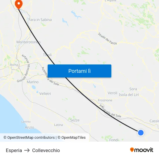 Esperia to Collevecchio map