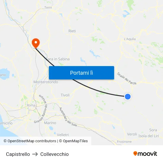 Capistrello to Collevecchio map
