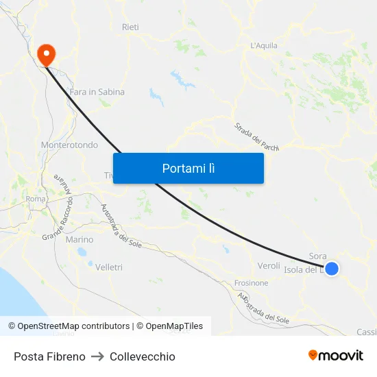 Posta Fibreno to Collevecchio map