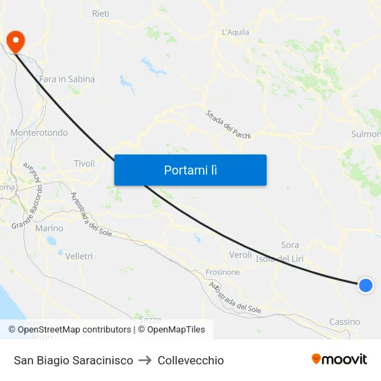 San Biagio Saracinisco to Collevecchio map