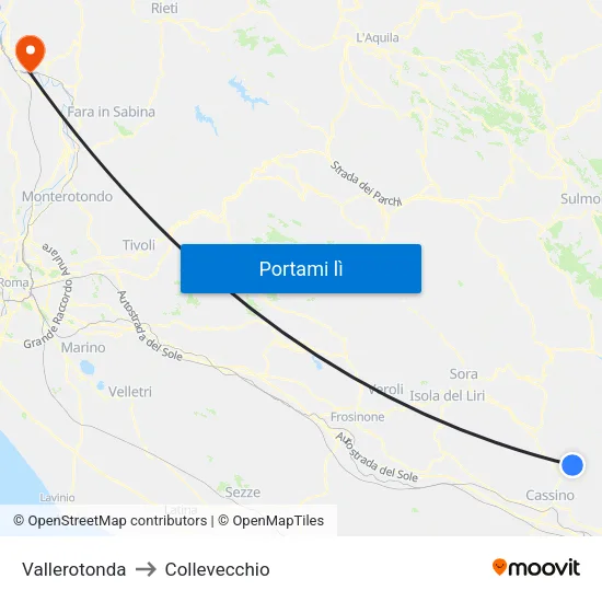 Vallerotonda to Collevecchio map