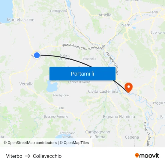 Viterbo to Collevecchio map