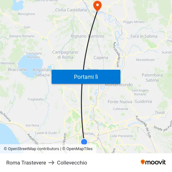 Roma Trastevere to Collevecchio map