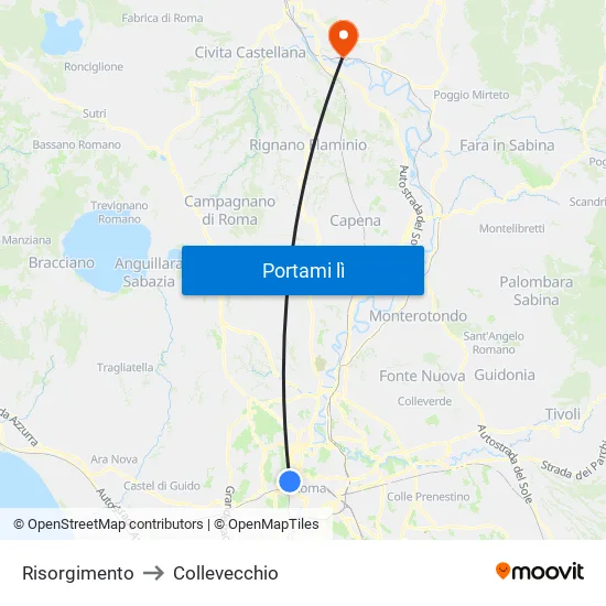 Risorgimento to Collevecchio map
