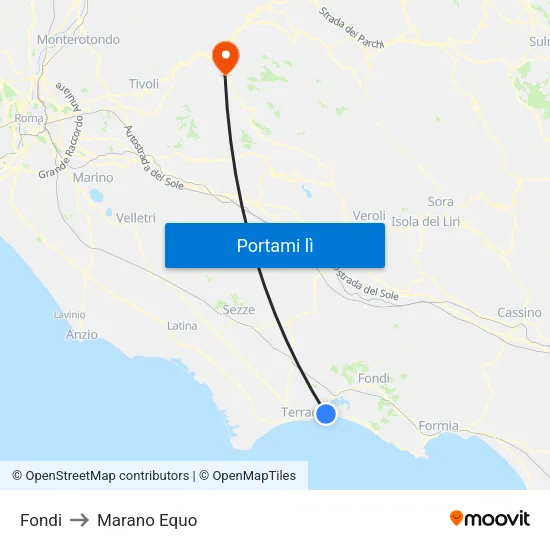 Fondi to Marano Equo map