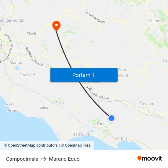 Campodimele to Marano Equo map