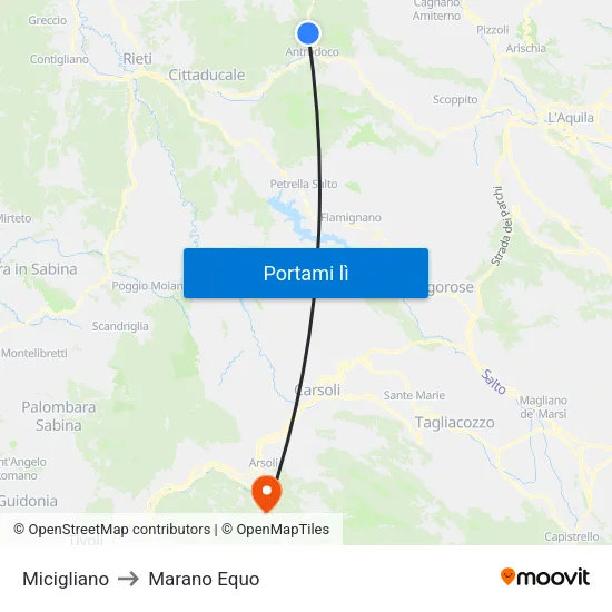 Micigliano to Marano Equo map
