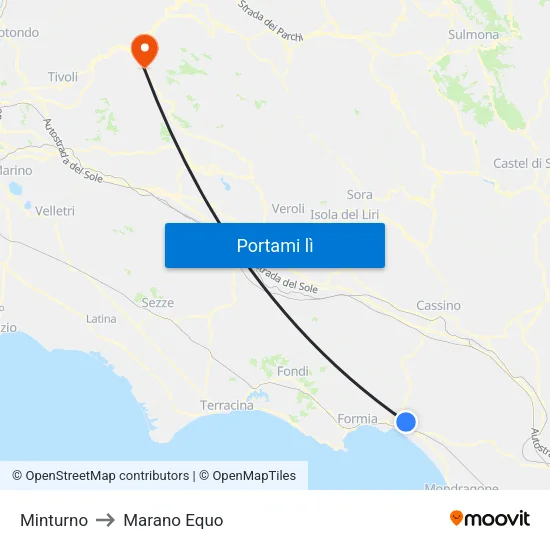 Minturno to Marano Equo map