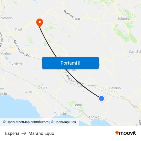 Esperia to Marano Equo map