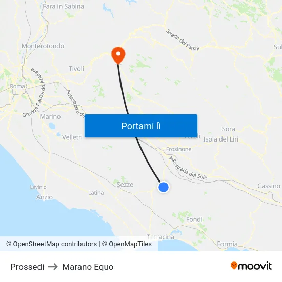 Prossedi to Marano Equo map