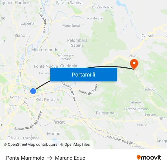 Ponte Mammolo to Marano Equo map