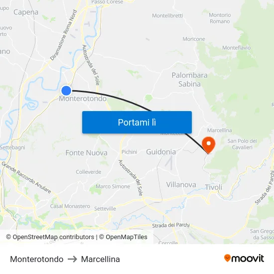 Monterotondo to Marcellina map