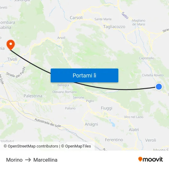 Morino to Marcellina map