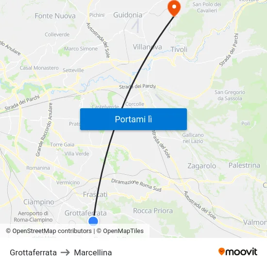 Grottaferrata to Marcellina map