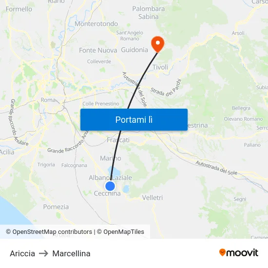 Ariccia to Marcellina map