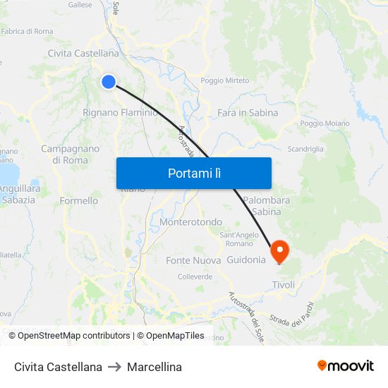 Civita Castellana to Marcellina map