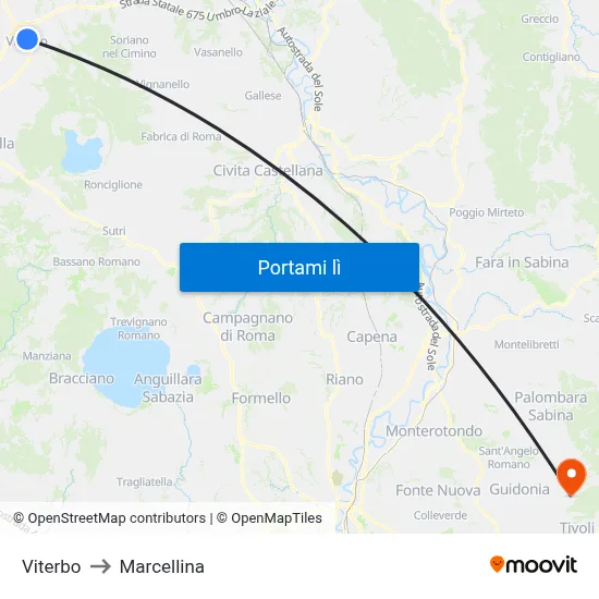 Viterbo to Marcellina map