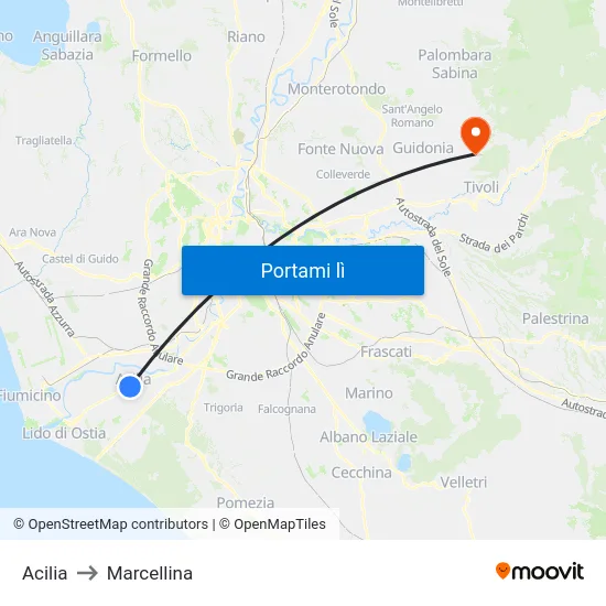 Acilia to Marcellina map