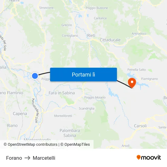 Forano to Marcetelli map