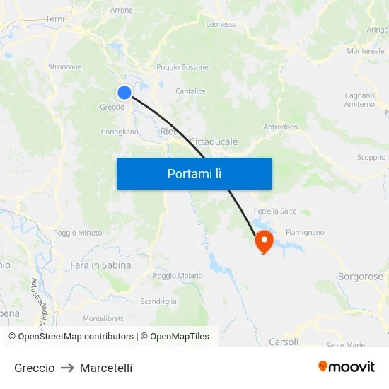 Greccio to Marcetelli map